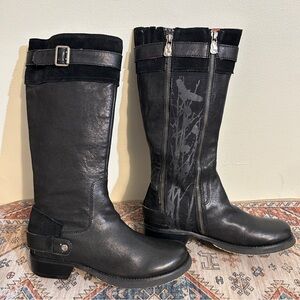 London Underground Black Leather Suede Side Zip  Moto Boots